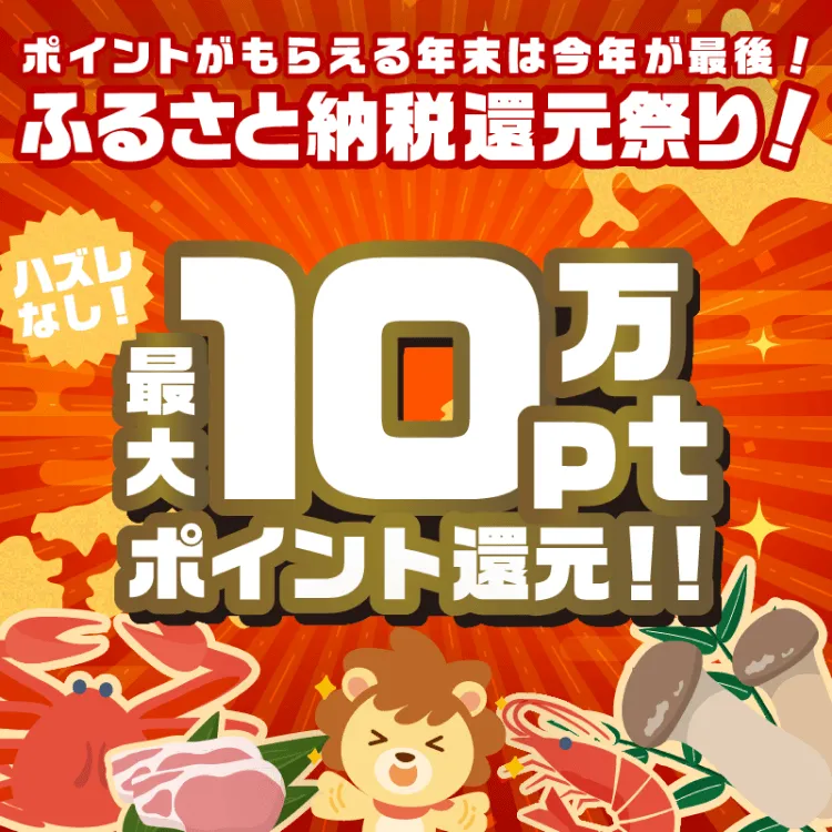 ポイントがもらえる年末は今年が最後！ふるさと納税還元祭り！最大10万pt ポイント還元！！